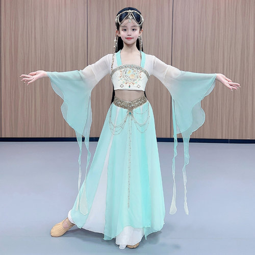 儿童古典舞蹈服新款女童渐变飘逸纱衣汉元素表演服艺考演出服套装