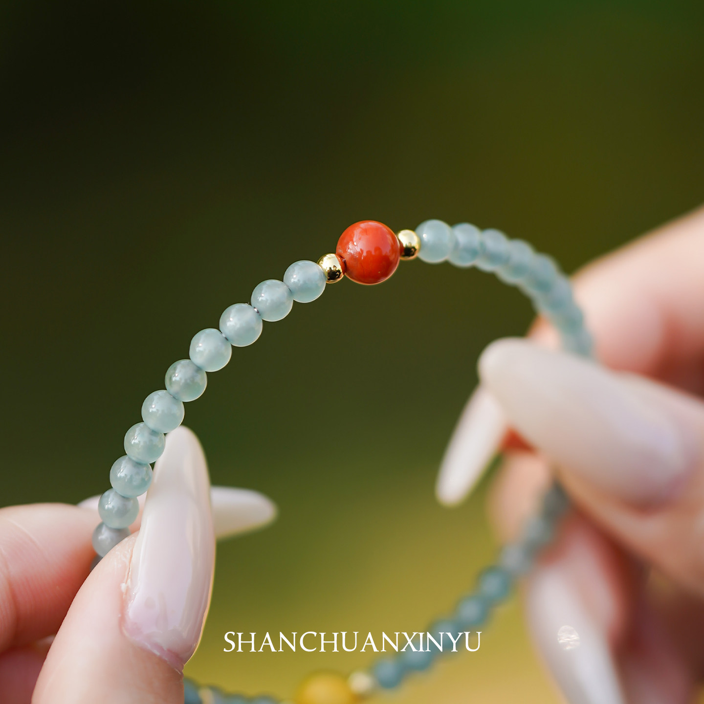 山川心语冰种蓝水翡翠小米珠手串