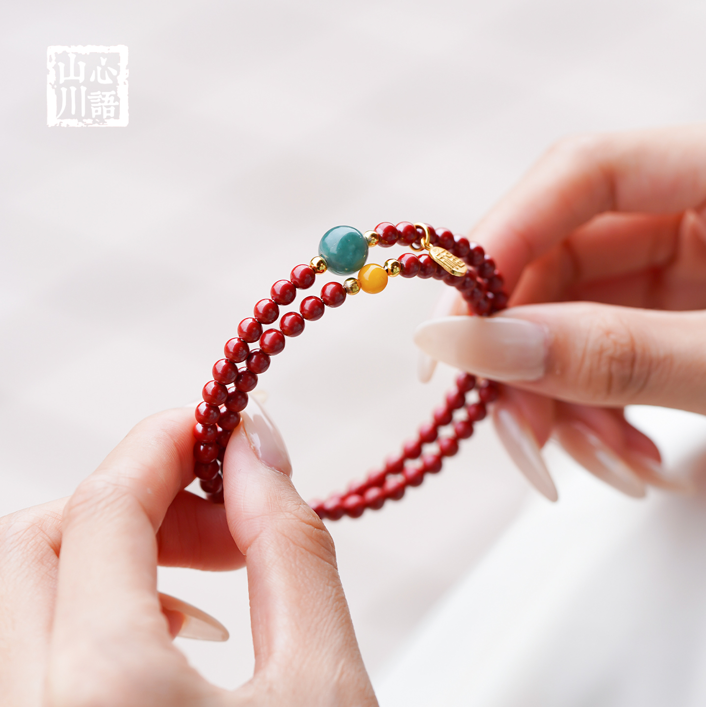 朱砂女士佩戴紫金砂手串4mm小米珠子红色本命年手链蜜蜡双圈叠戴