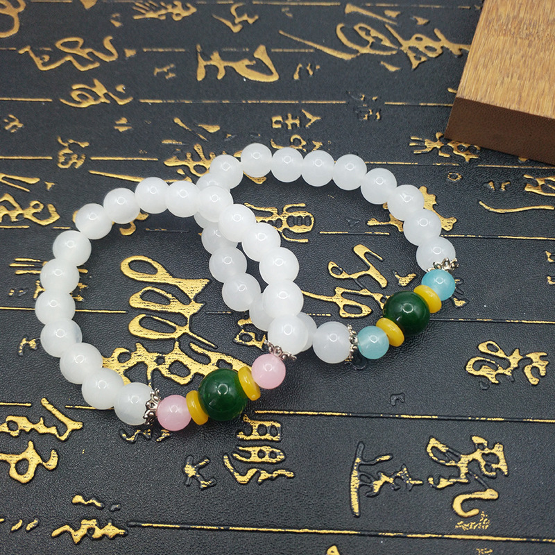 10mm防白玉隔珠手链玉石手串防玛瑙玉髓百搭手饰品直播引流小礼品