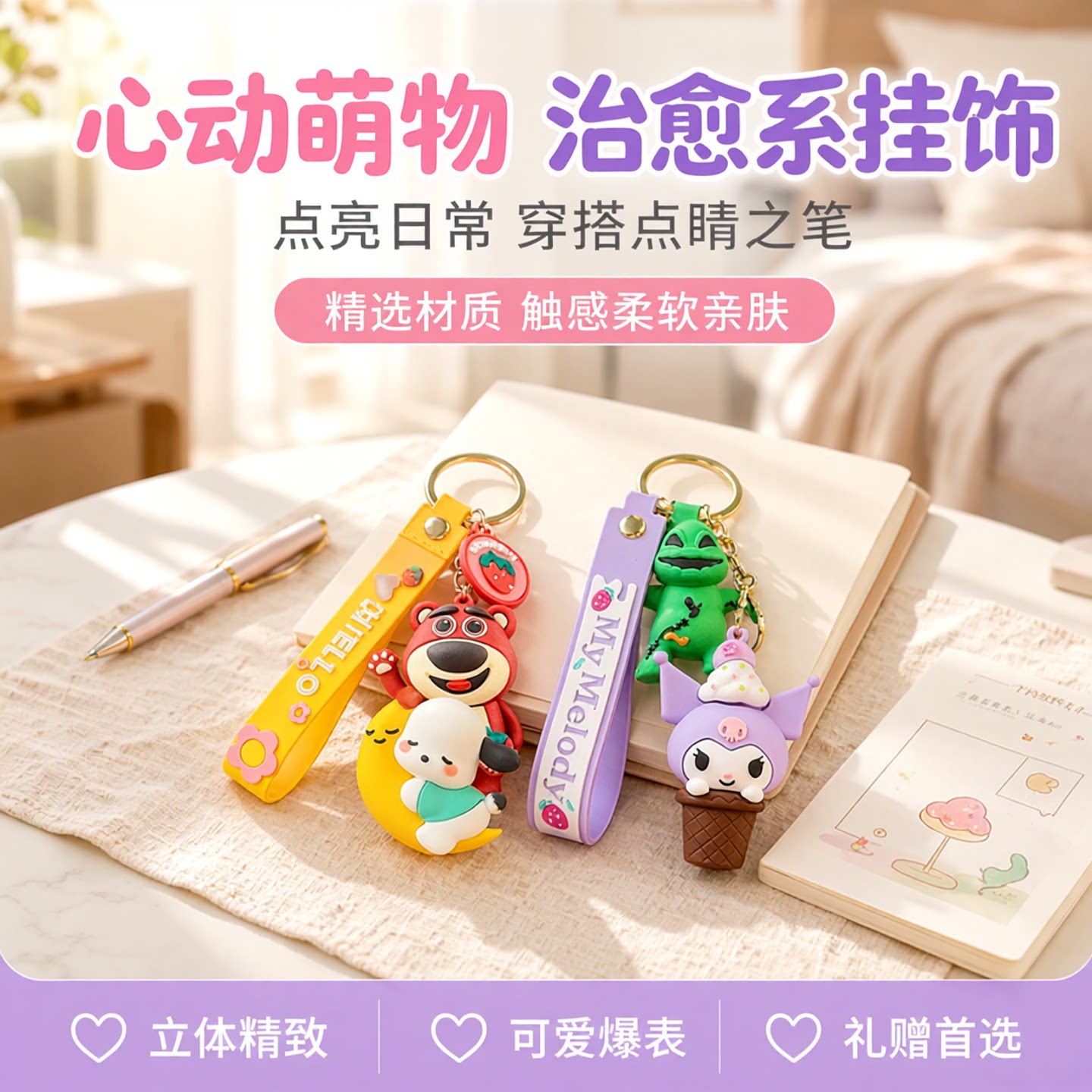 创意卡通草莓熊钥匙扣包包挂件汽车钥匙链挂饰可爱小礼品商品