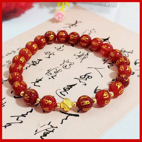 天然红玛瑙四叶草手串女本命年礼物红绳黄水晶手链闺蜜手链礼物