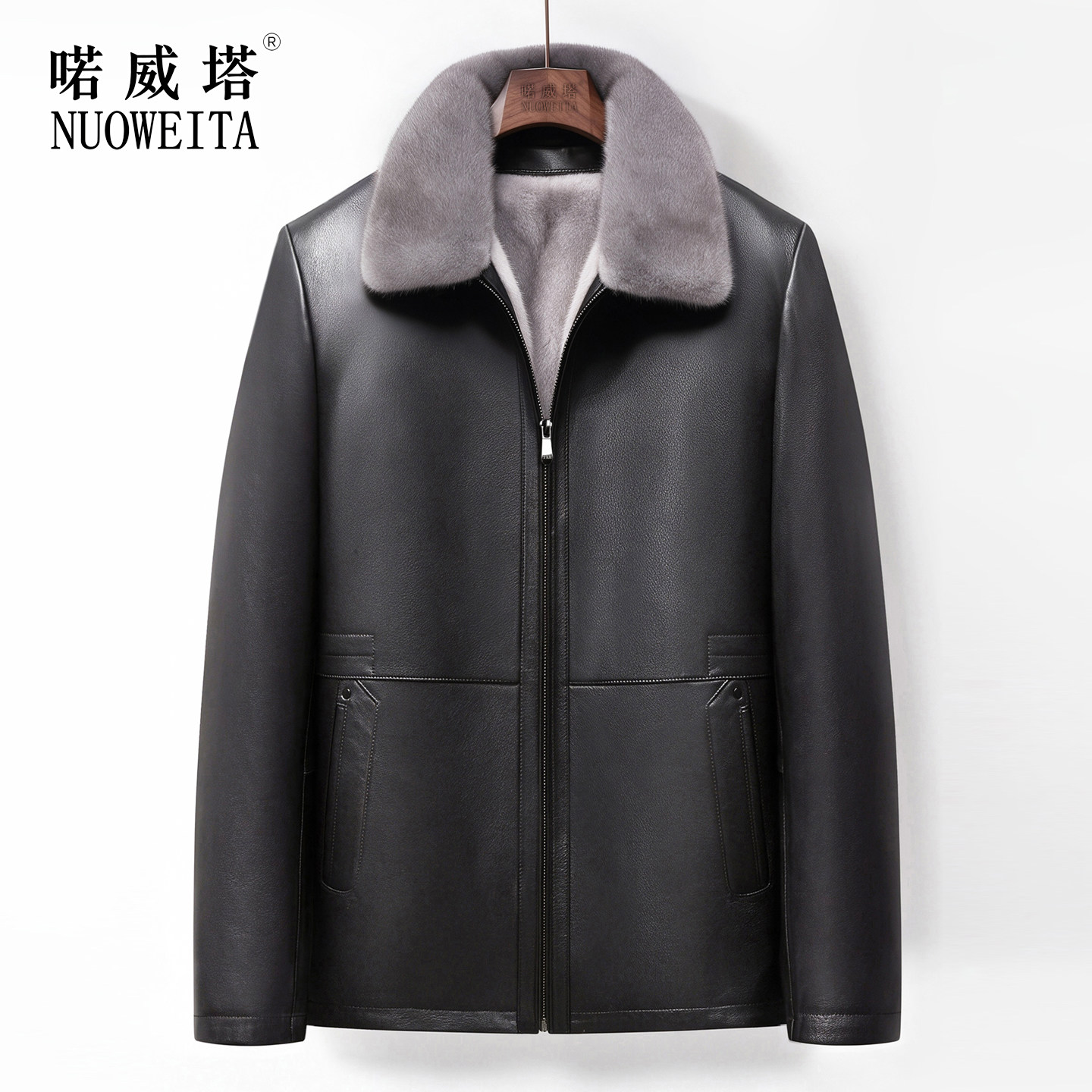 头层山羊皮夹克可脱卸水貂内胆