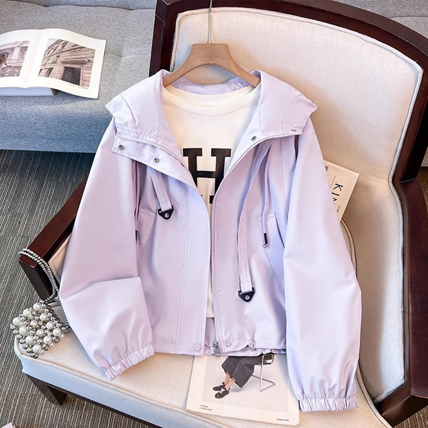 紫色冲锋衣外套女款2025新款爆款秋季小个子独特巨好看的早秋上衣