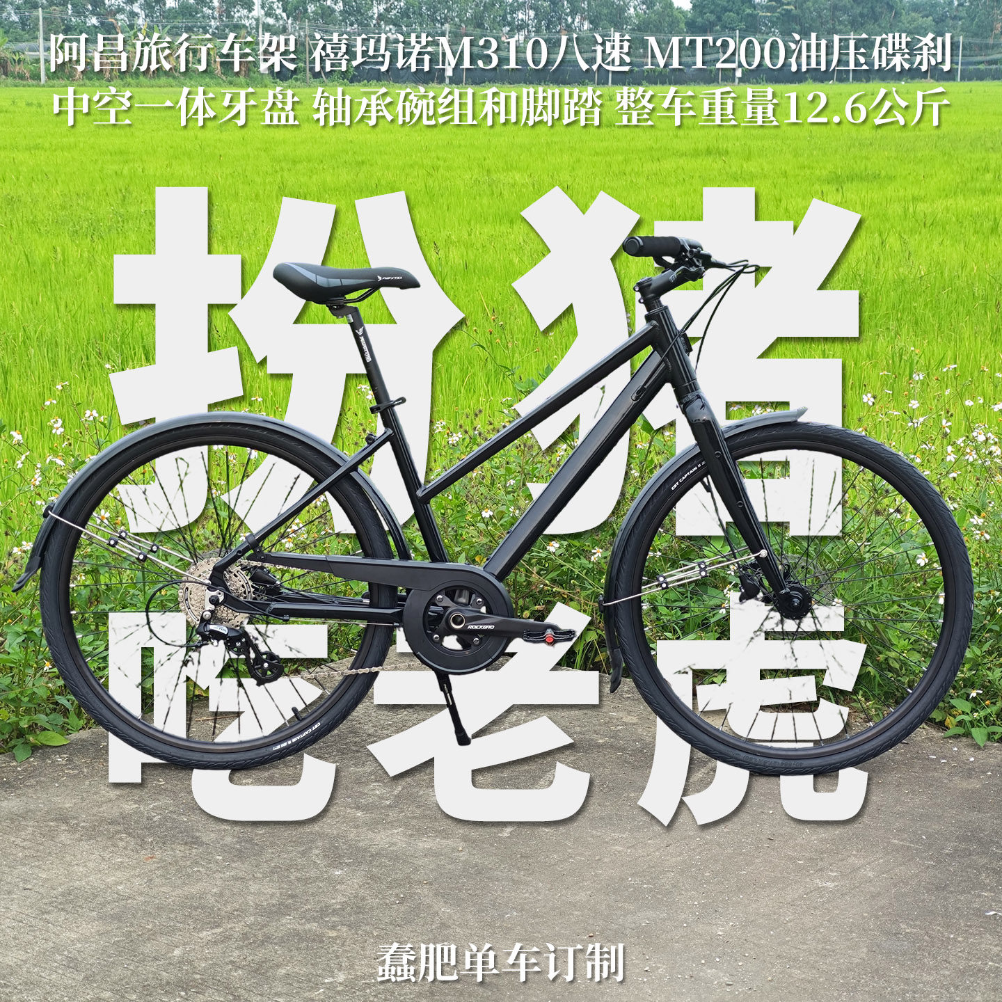 蠢肥单车订制通勤车阿昌旅行车架禧玛诺8速油压碟刹中空一体牙盘