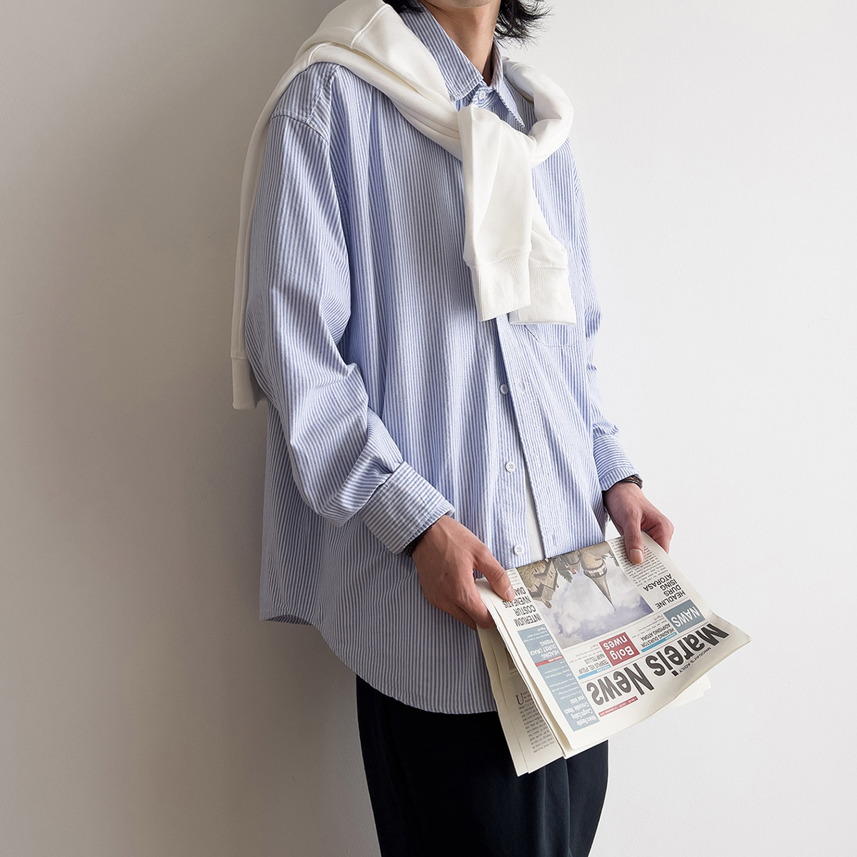 苏打汽水工作室春季时尚潮流条纹衬衣日系男女同款少年感长袖衬衫