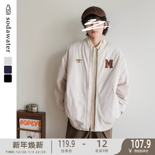 苏打汽水工作室秋冬时尚 加厚保暖棉衣 刺绣棒球领棉服青春男女同款