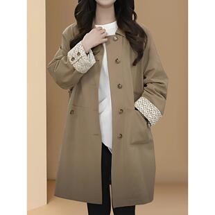 卡其色休闲风衣外套女中长款2025韩版宽松设计感小众小个子大衣