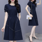 新款 时尚 连衣裙女短袖 2025夏装 收腰显瘦中长款 洋气减龄小个子裙子