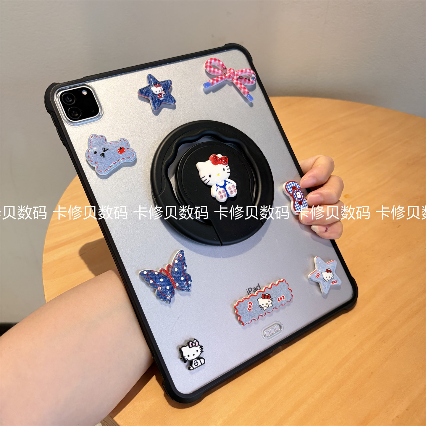 可爱卡通diy旋转支架单壳适用ipad11代保护套Air456苹果10.2寸10.9平板十第789代防弯Pro11亚克力A16磨砂后壳