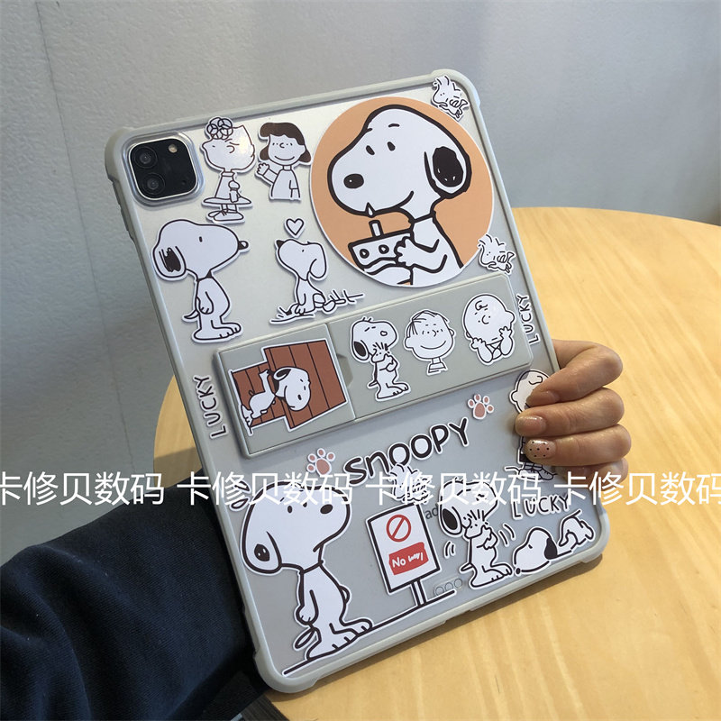 diy史努比磨砂带支架小米7平板8Pro保护套2025新款11.2英寸5/6pro防弯11寸儿童防摔红米RedmiPadSE卡通单后壳