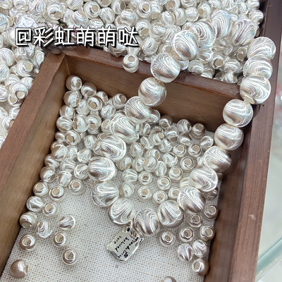 S925纯银拉丝猫眼珠爆闪珠DIY手链项链编织手串隔珠散珠子转运珠