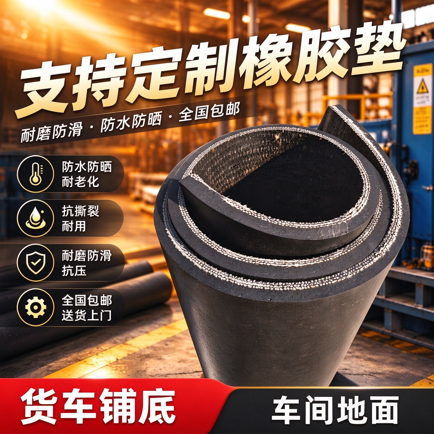 铺车厢橡胶垫铺车底胶皮垫小货车专用橡胶皮耐磨橡胶板防滑输送带