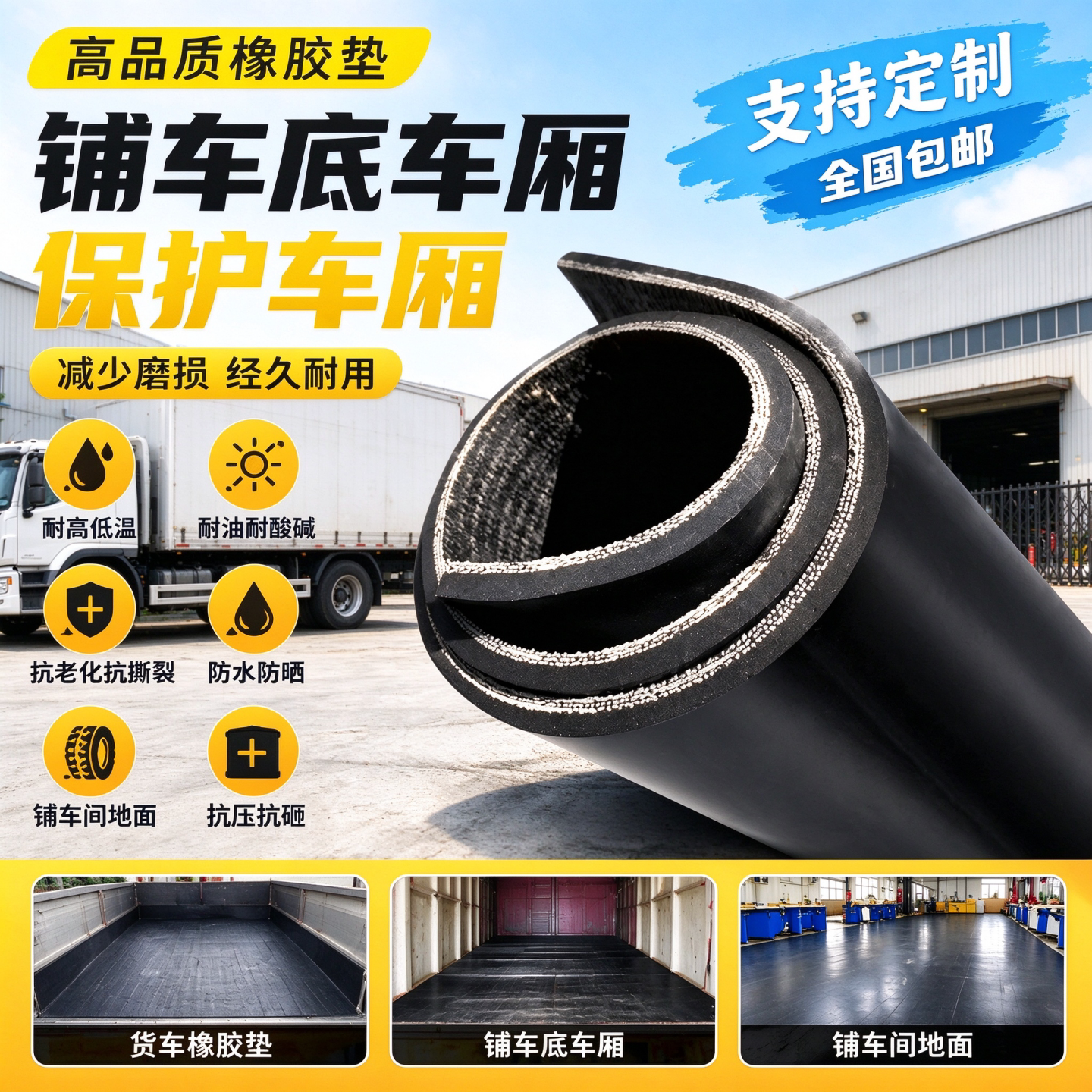 货车防滑垫橡胶垫车厢铺车底抗老化夹线耐油胶皮底板后斗专用垫子