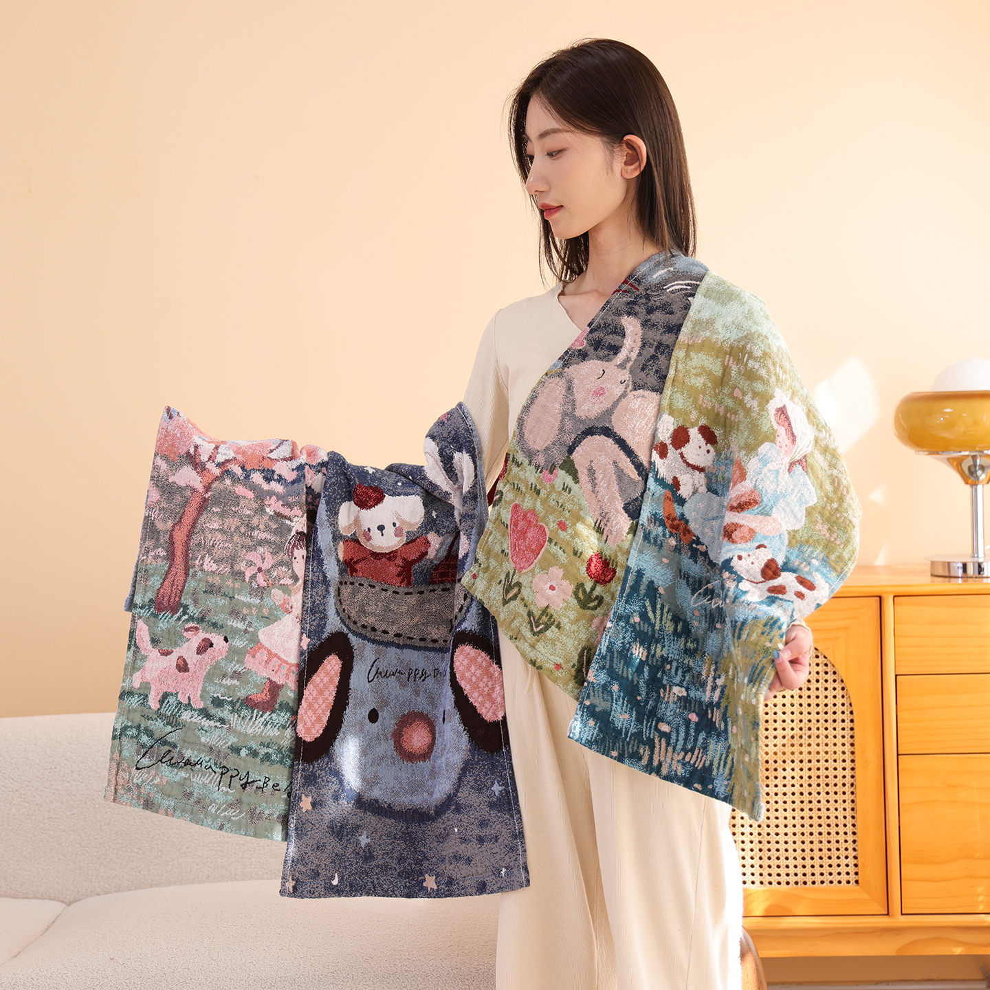 100%纯棉纱布卡通毛巾成人家用洗澡柔软吸水不掉毛A类全棉洗脸巾