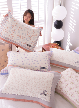 高密纯棉纱布枕巾一对装简约全棉柔软成人枕头巾吸汗透气家用盖巾