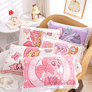 小马宝莉纯棉纱布枕套儿童花边全棉枕头套一对装 不脱落枕芯内胆套