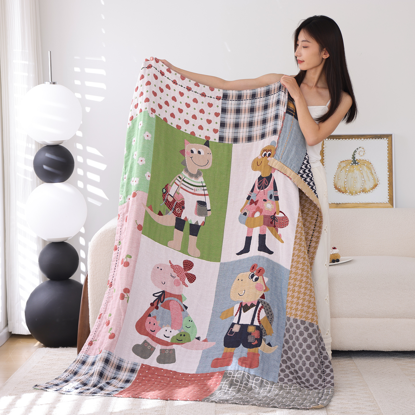 四层纯棉纱布儿童毛巾被100%全棉柔软宝宝午睡盖毯可爱卡通空调毯