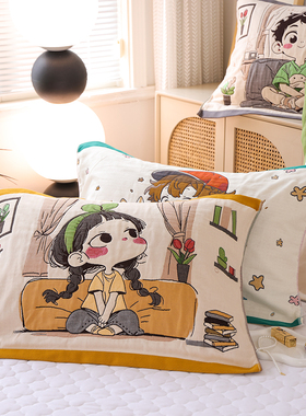 八层纱布棉枕巾一对装2025新款四季通用柔软卡通家用加厚枕头盖巾