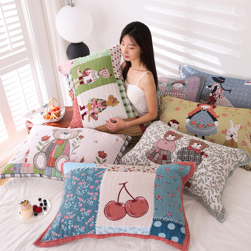 100%棉卡通纱布透气枕巾四季通用