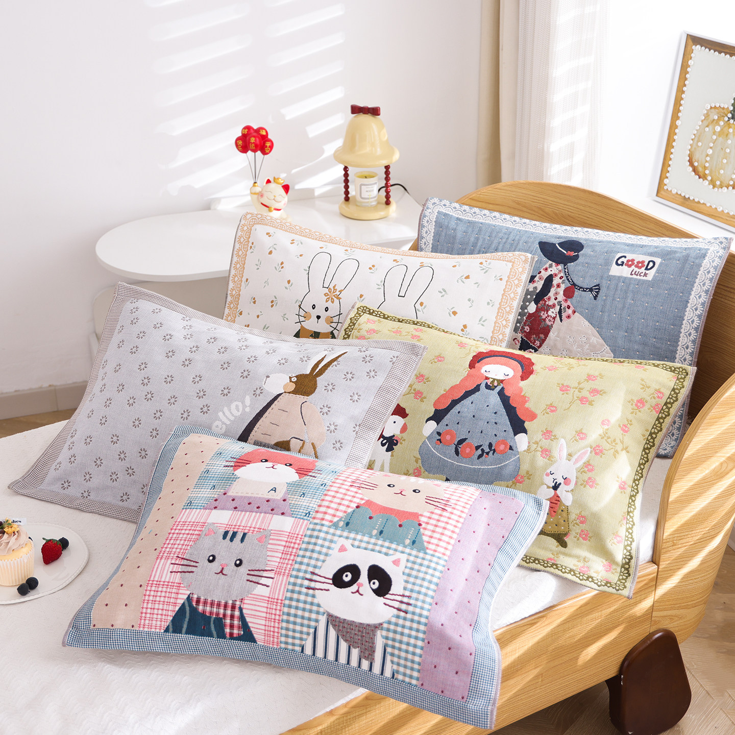 纯棉纱布儿童枕巾一对装卡通可爱全棉加厚盖巾柔软亲肤宝宝枕头巾,床上用品,枕巾,淘宝优惠券,粉丝福利购,淘宝优惠卷