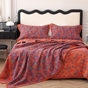 纯棉纱布三件套四季通用可铺可盖毛巾被精梳棉细纱提花多层床盖毯