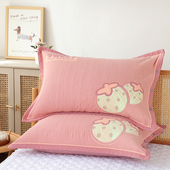 按扣全包纯棉纱布棉枕套一对装 成人家用乳胶枕头套全棉枕芯内胆套