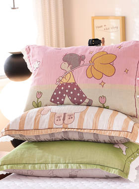 按扣花边纯棉枕套一对装四季新款AB版全包成人家用全棉枕芯内胆套