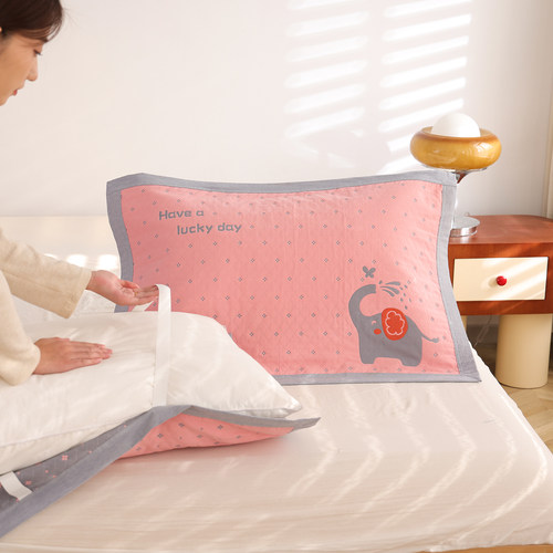 绑带款高密纯棉纱布枕巾一对装卡