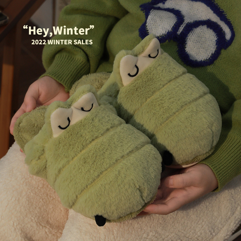 鳄鱼棉拖鞋女冬可爱卡通居家室内冬天拖鞋情侣保暖毛绒棉拖月子鞋