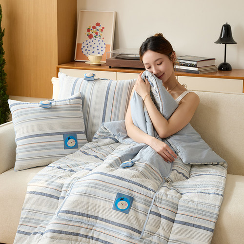 卡通全棉两用抱枕被手提春夏