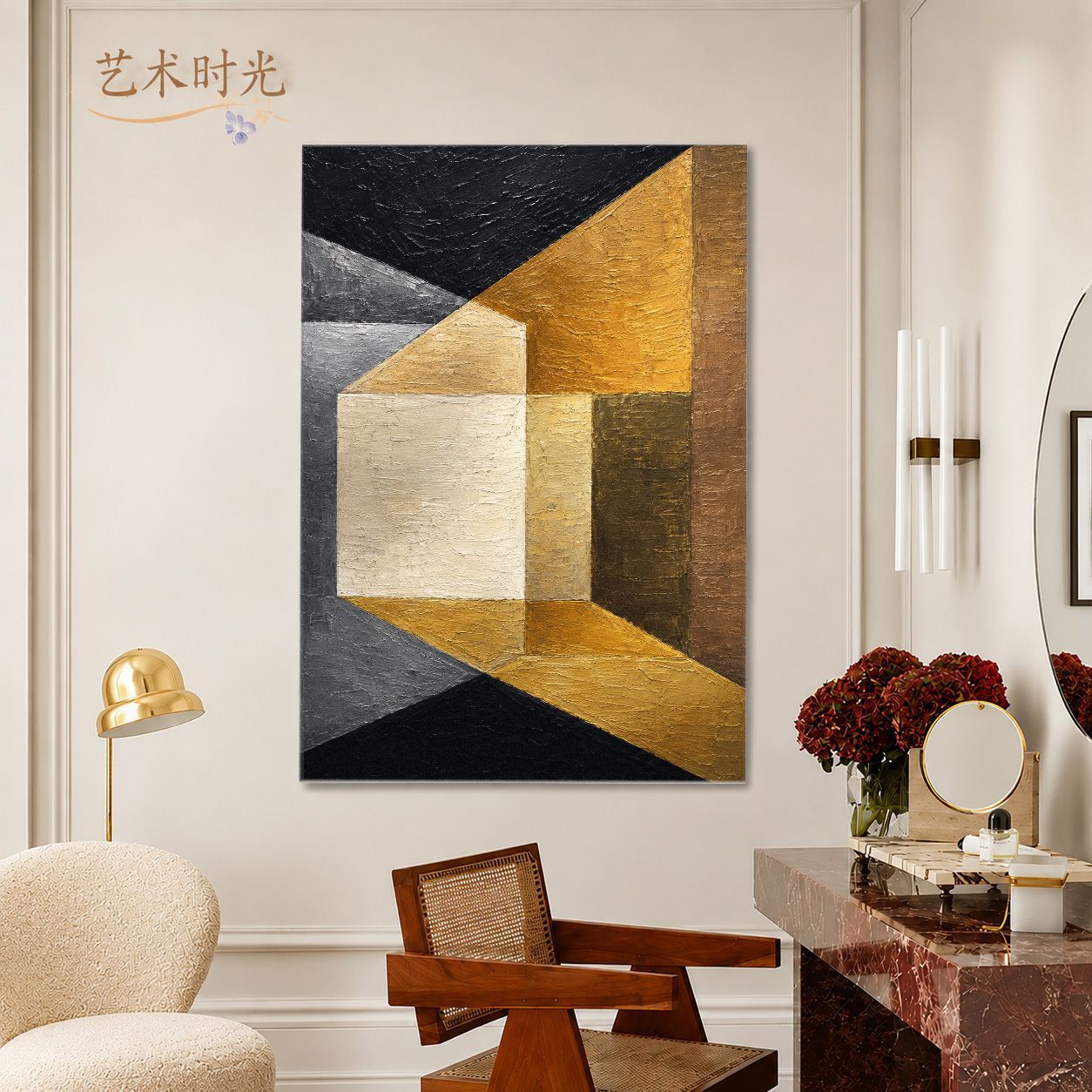 原创手绘有框油画布奢遇纯手绘油画客厅装饰画简约现代度假风挂画