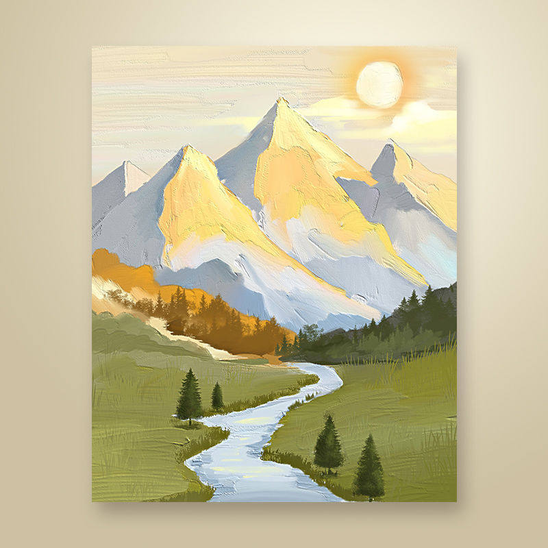 日照金山0基础diy数字油画手绘油彩画丙烯填充治愈装饰画,家居饰品,DIY/数字油画,淘宝优惠券,粉丝福利购,淘宝优惠卷