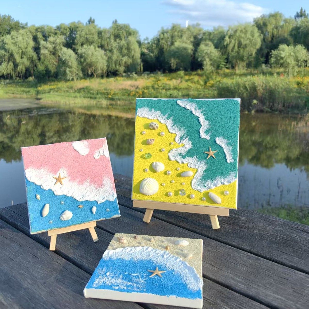 沙滩小海星贝壳diy肌理画材料包手工粘贴学生团建暖场装饰画,家居饰品,DIY/数字油画,淘宝优惠券,粉丝福利购,淘宝优惠卷