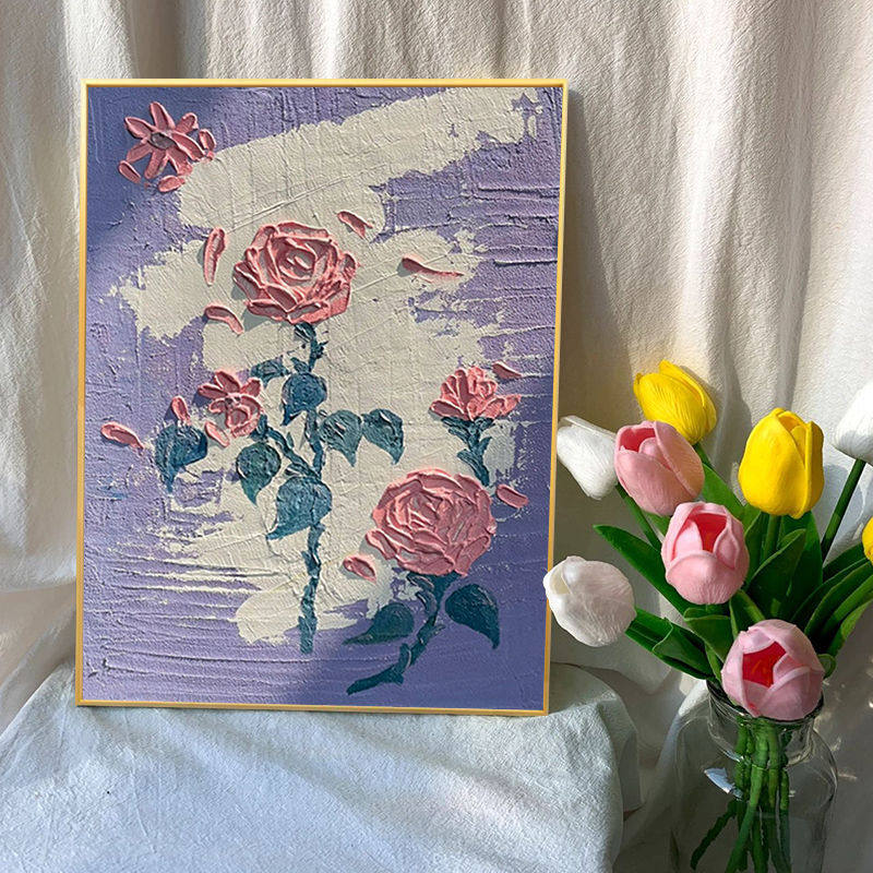 心玫瑰花郁金香立体丙烯肌理画 diy手绘丙烯油彩画手工装饰画,家居饰品,DIY/数字油画,淘宝优惠券,粉丝福利购,淘宝优惠卷