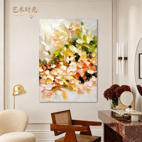 奢遇纯手绘油画海浪花卉客厅装饰画简约现代度假风挂画