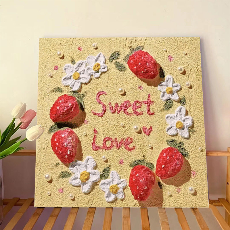 肌理画材料填色diy数字油画草莓珍珠套装褶皱立体装饰画,家居饰品,DIY/数字油画,淘宝优惠券,粉丝福利购,淘宝优惠卷