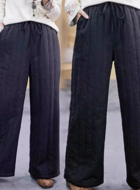 小个子复古微胖mm夹棉休闲裤2025冬季大码女装宽松显瘦保暖阔腿裤