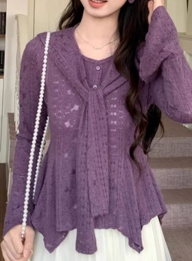 温柔风胖mm小个子披肩蕾丝衫2025秋冬时尚巨好看大码收腰显瘦上衣