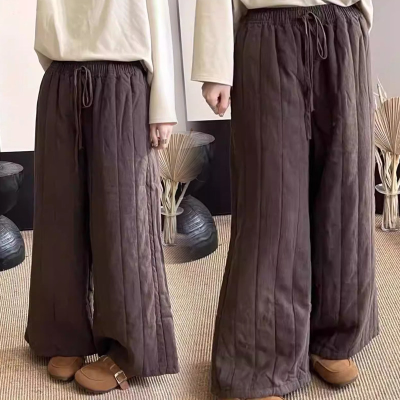 韩版微胖MM松紧腰抽绳保暖棉裤冬季2025新款大码垂坠感显瘦休闲裤,女装/女士精品,大码裤装,淘宝优惠券,粉丝福利购,淘宝优惠卷