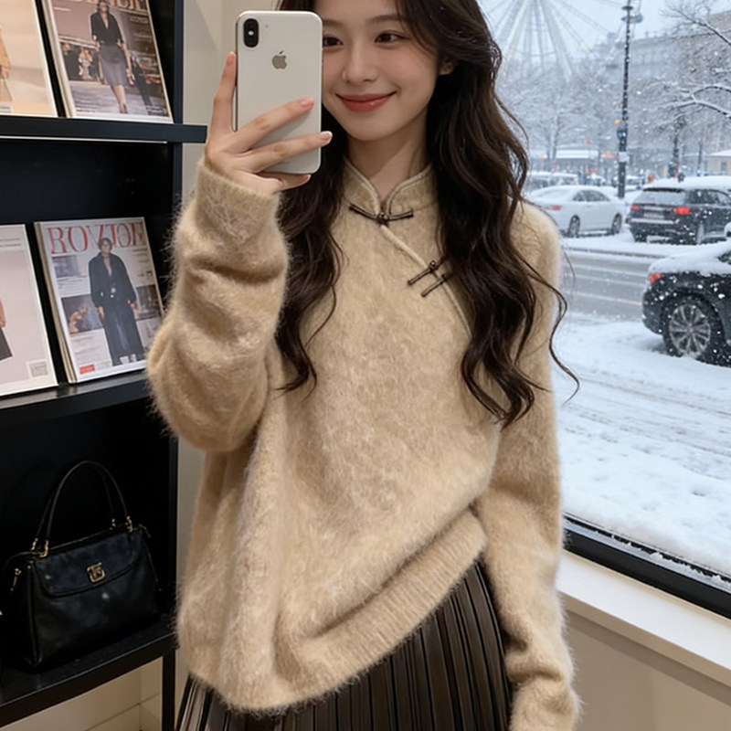 小个子慵懒风胖mm国风软糯毛衣秋冬大码女装气质立领显瘦套头上衣,女装/女士精品,大码内搭,淘宝优惠券,粉丝福利购,淘宝优惠卷