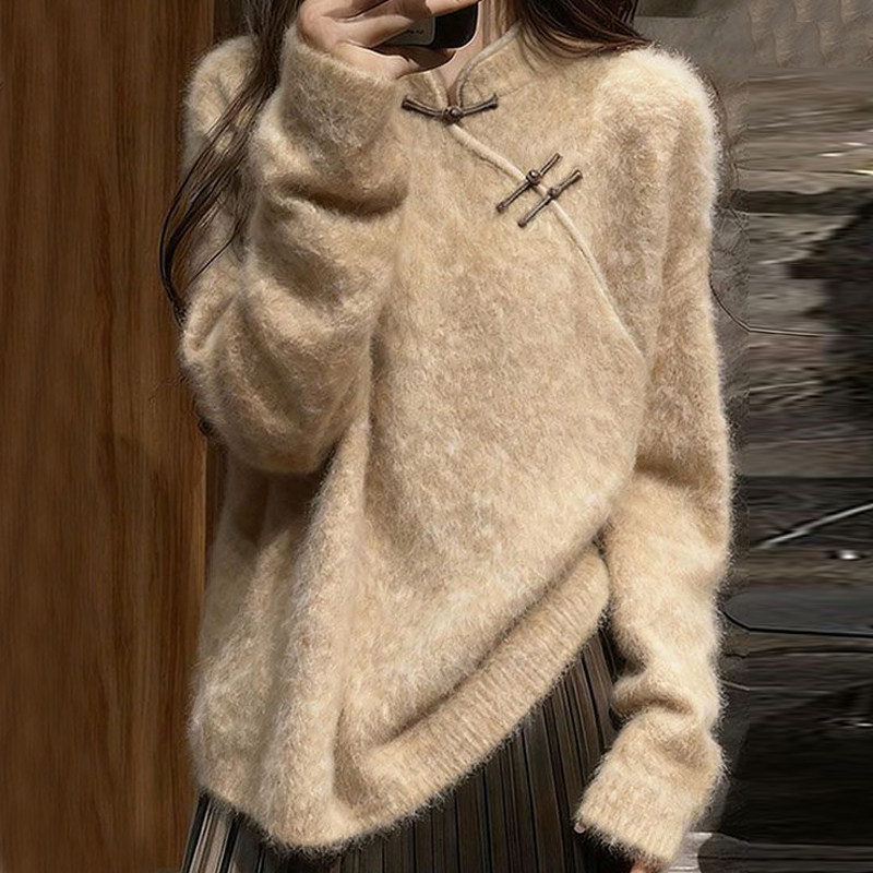 巨好看新中式盘扣大码软糯毛衣女秋冬季国风微胖妹妹气质显瘦上衣,女装/女士精品,大码内搭,淘宝优惠券,粉丝福利购,淘宝优惠卷