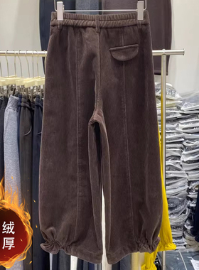 2025冬季别致灯芯绒大码显瘦保暖哈伦裤微胖mm宽松加绒加厚休闲裤