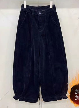 时尚百搭大码灯芯绒保暖哈伦裤女2025冬季微胖MM宽松加绒休闲裤子