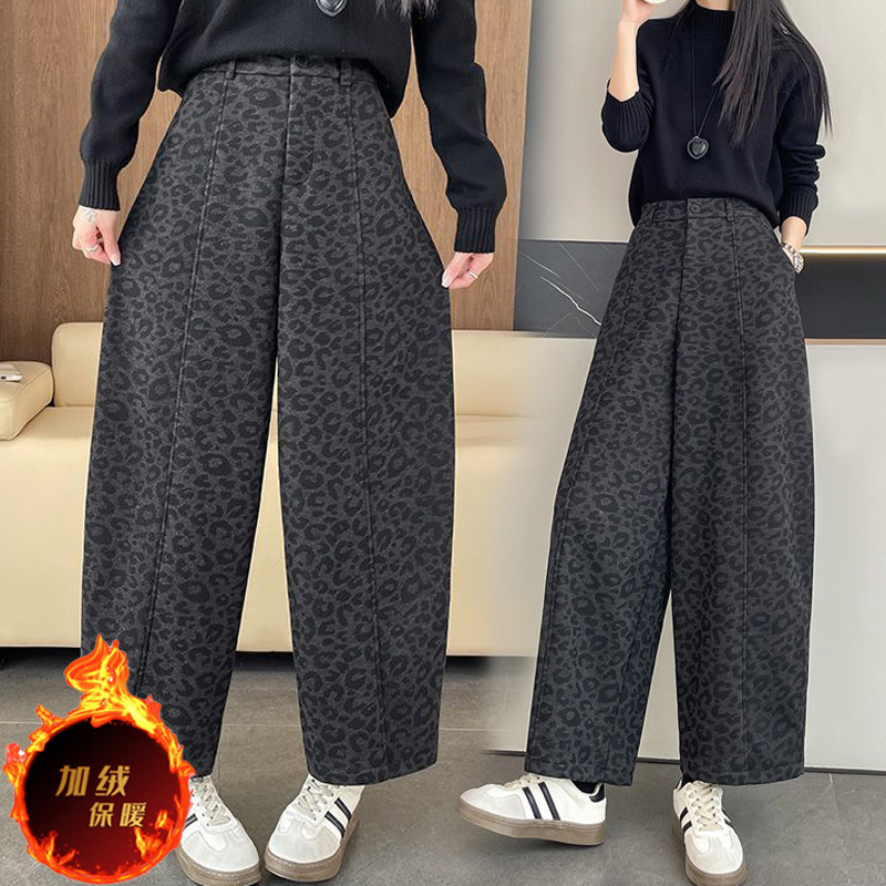 巨好看豹纹微胖MM加绒保暖阔腿裤2025冬季大码女装宽松显瘦九分裤,女装/女士精品,大码裤装,淘宝优惠券,粉丝福利购,淘宝优惠卷