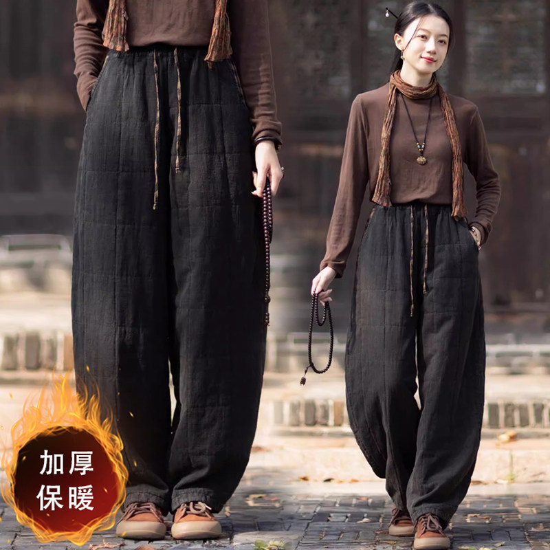 2025冬装复古风胖mm松紧腰抽绳哈伦裤大码女士梨形显瘦保暖休闲裤,女装/女士精品,棉裤/羽绒裤,淘宝优惠券,粉丝福利购,淘宝优惠卷