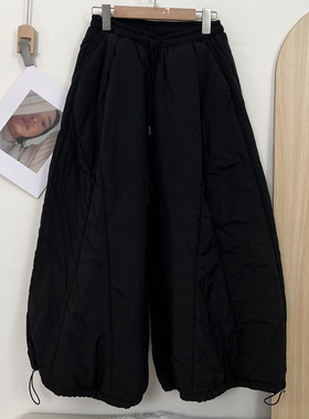 气质松紧腰超好看胖mm宽松显瘦夹棉休闲裤秋冬外穿大码女士束脚裤