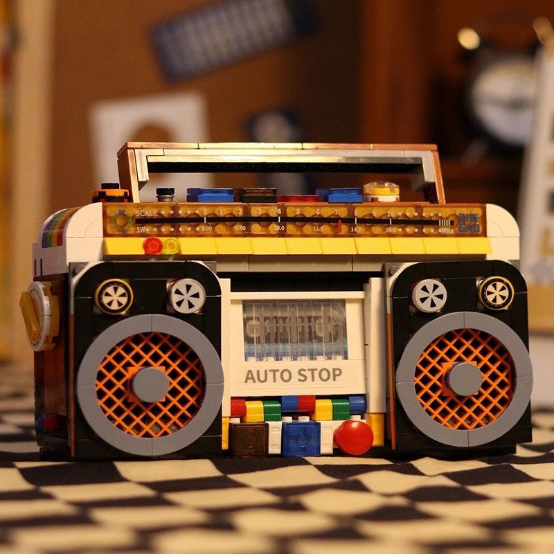 创意复古积木收音机电视打字机系列益智小颗粒拼装玩具男女孩礼物