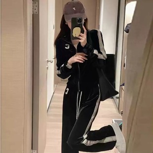 正品潮牌金丝绒运动套装女2025新款轻奢高级感秋装洋气时髦运动服