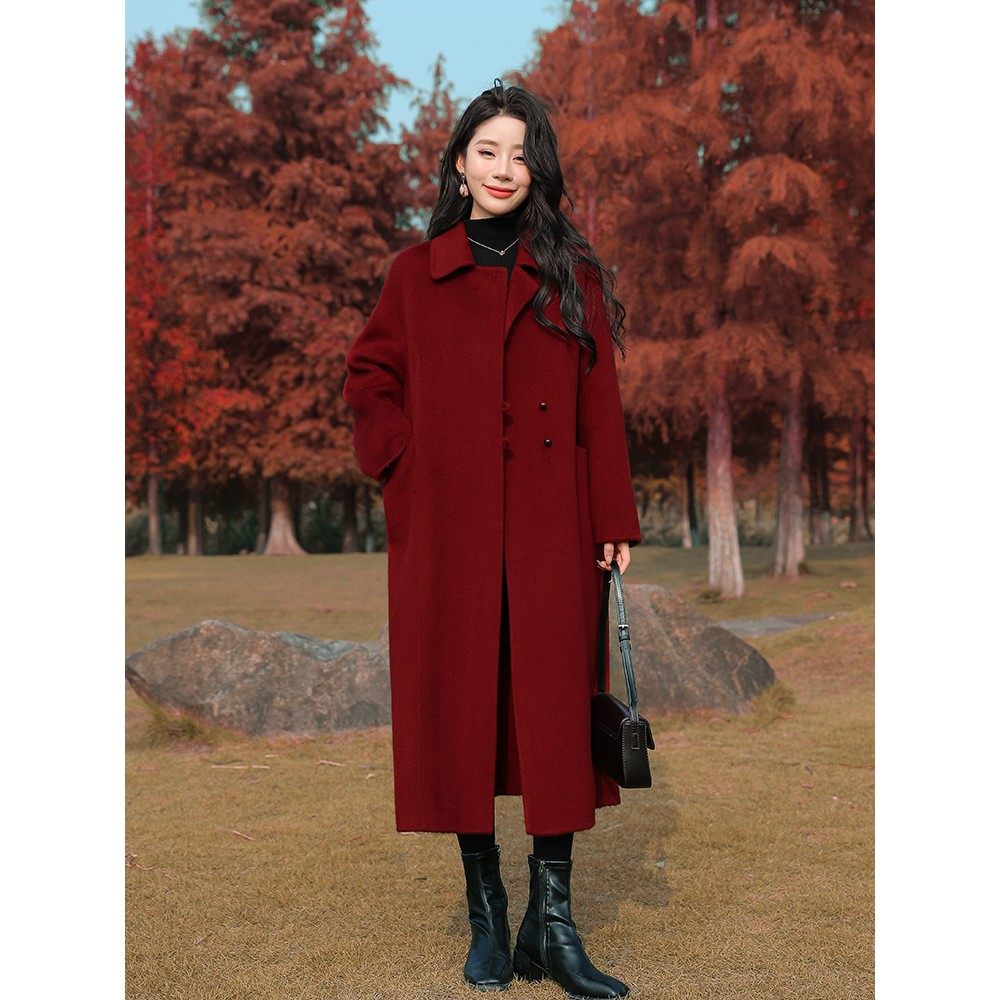 专柜正品轻奢新年红双面羊绒大衣女2025新款韩系宽松羊毛呢子外套,女装/女士精品,毛呢外套,淘宝优惠券,粉丝福利购,淘宝优惠卷